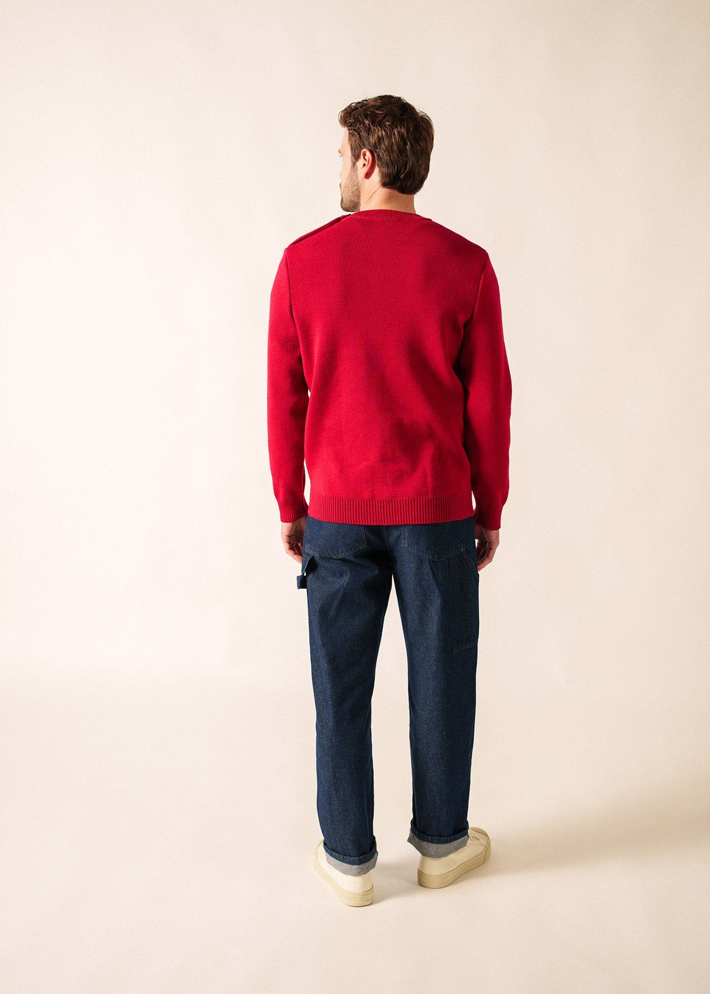 Saint James Cancale Wool Fisherman Sweater With Button Shoulder Loose Fit Red