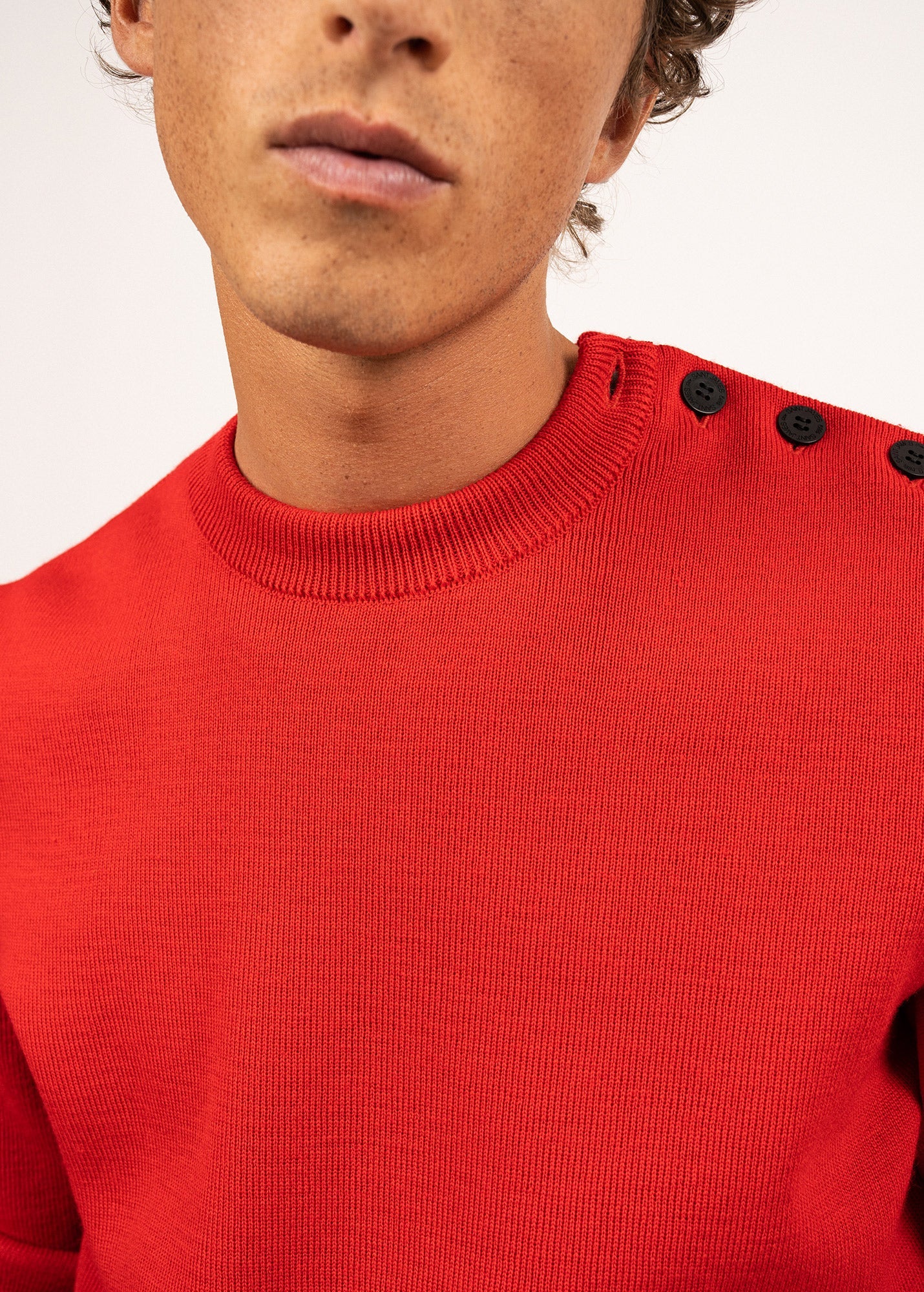 Saint James Cancale Wool Fisherman Sweater With Button Shoulder Loose Fit Red