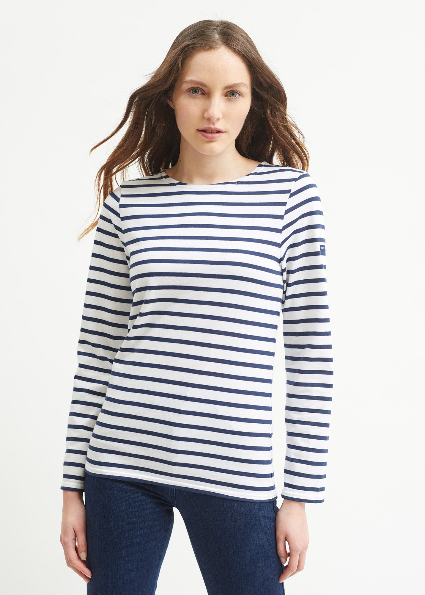 Saint James MINQUIERS MODERN - Authentic Breton Stripe Shirt | Soft Cotton | Men Fit (WHITE / NAVY)