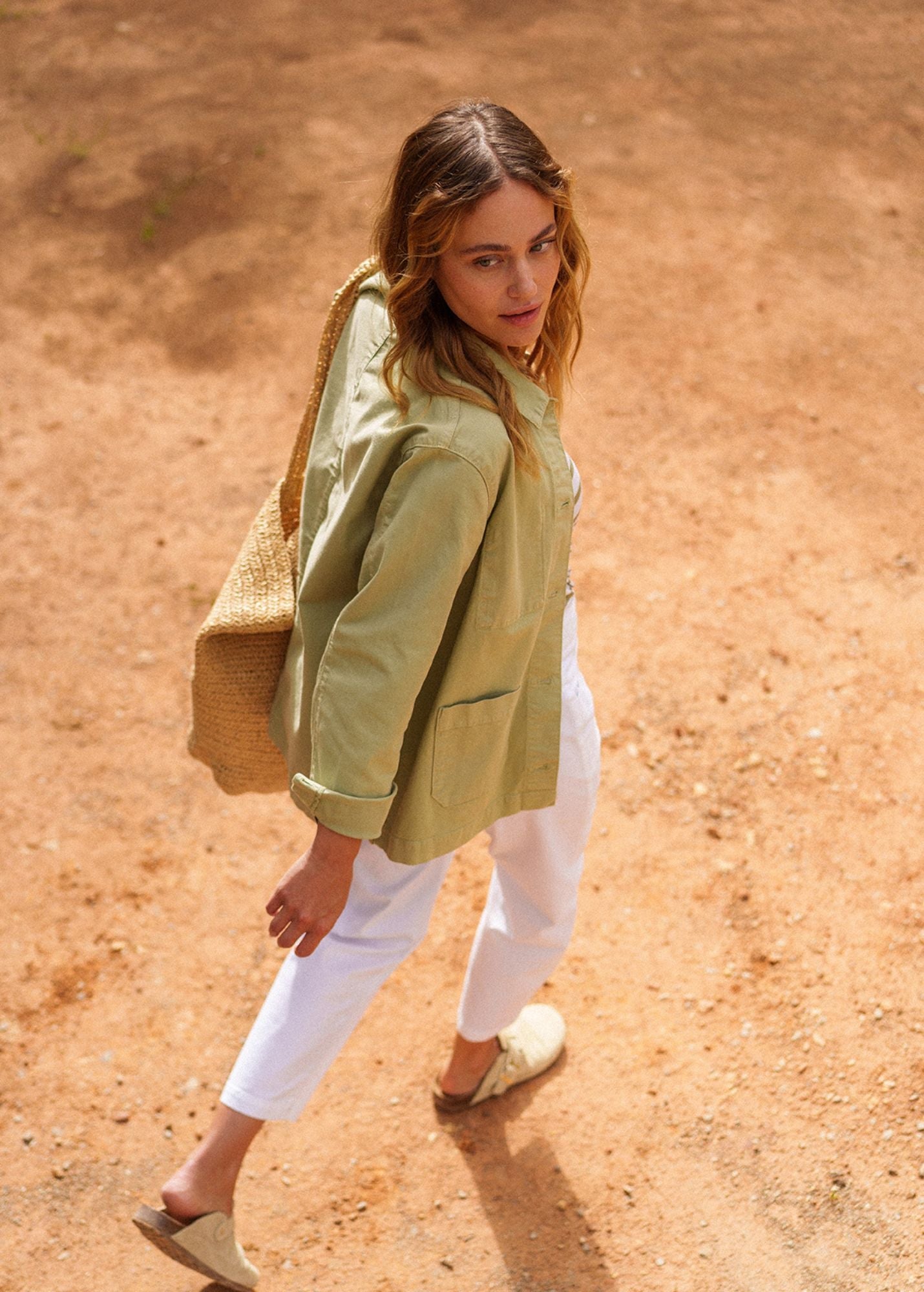 Saint James Alize French Chore Jacket For Women Workwear Cotton Canvas Soft Almond