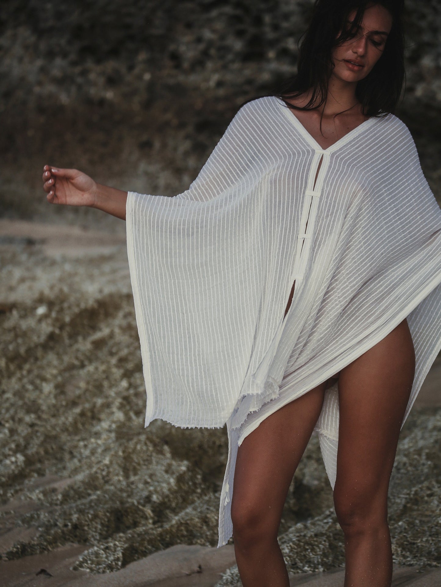 The Handloom Ava Kimono White Stripes
