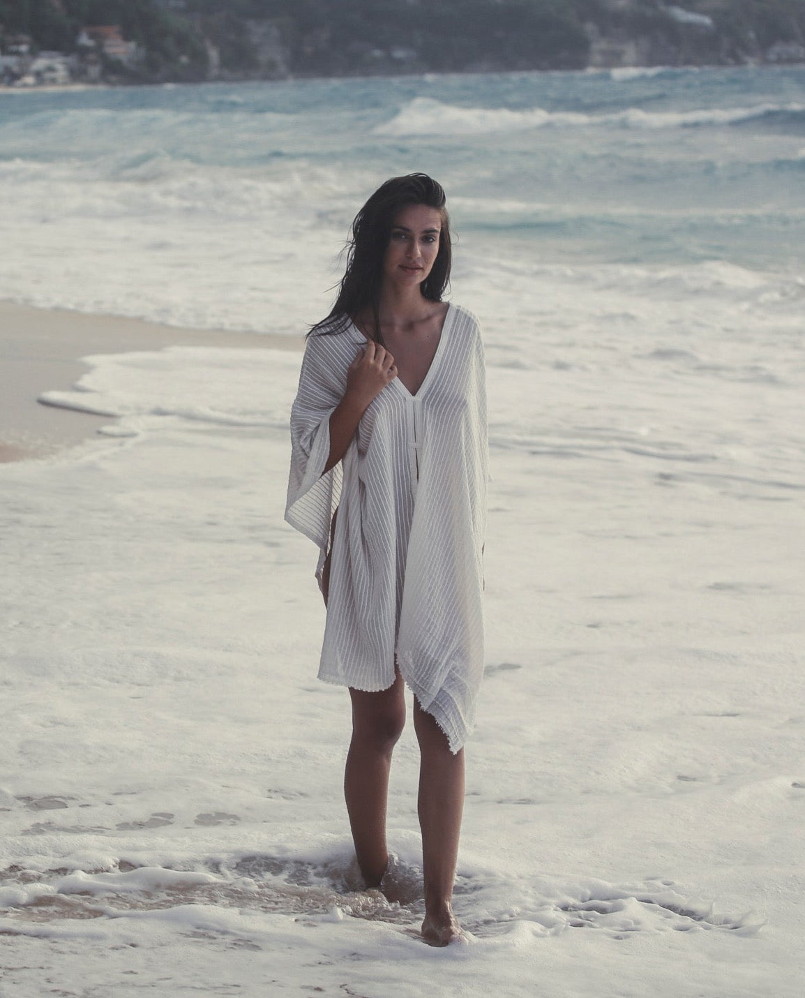 The Handloom Ava Kimono White Stripes