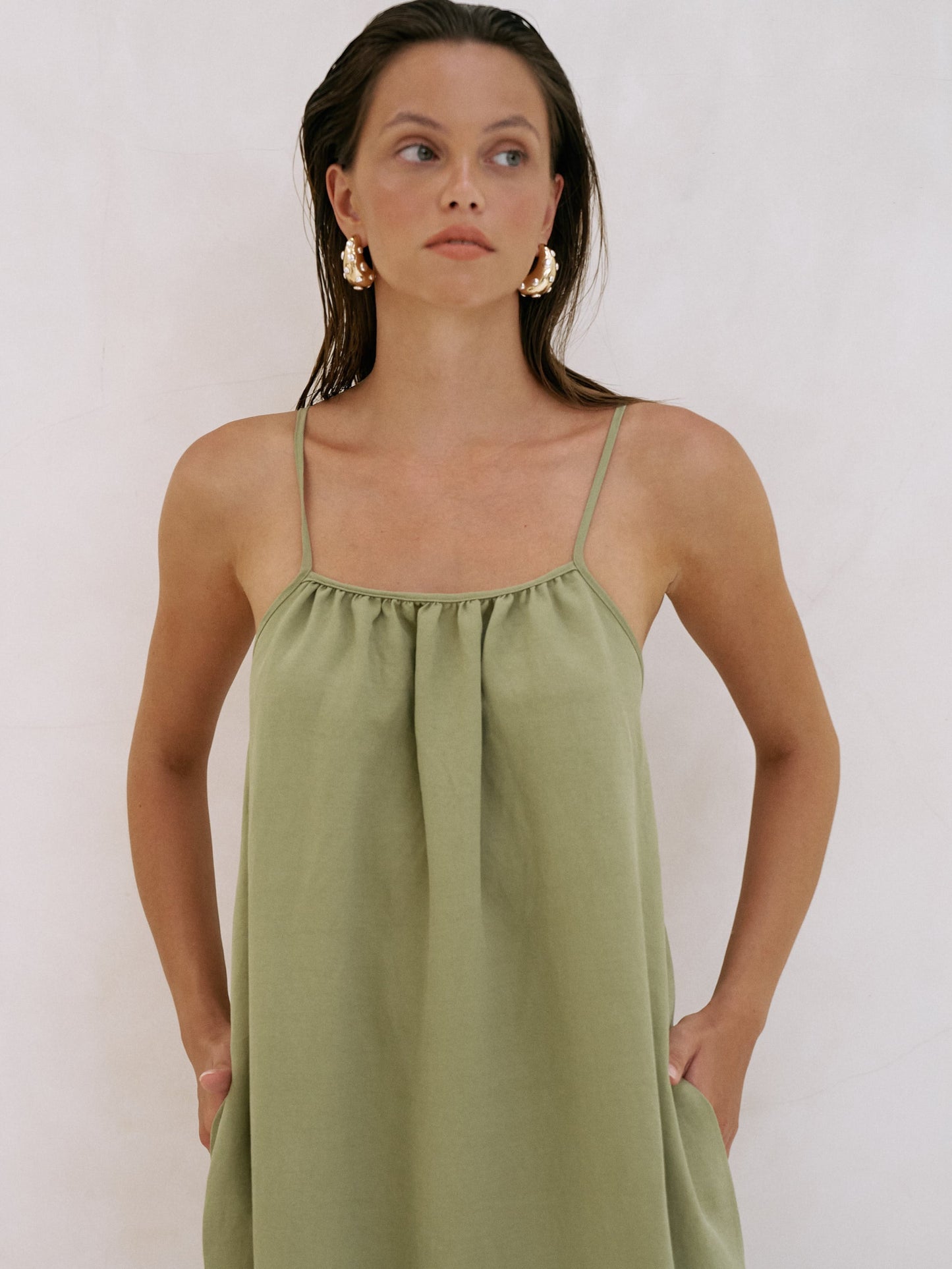 The Handloom Bliss Flow Maxi Dress Khaki Green