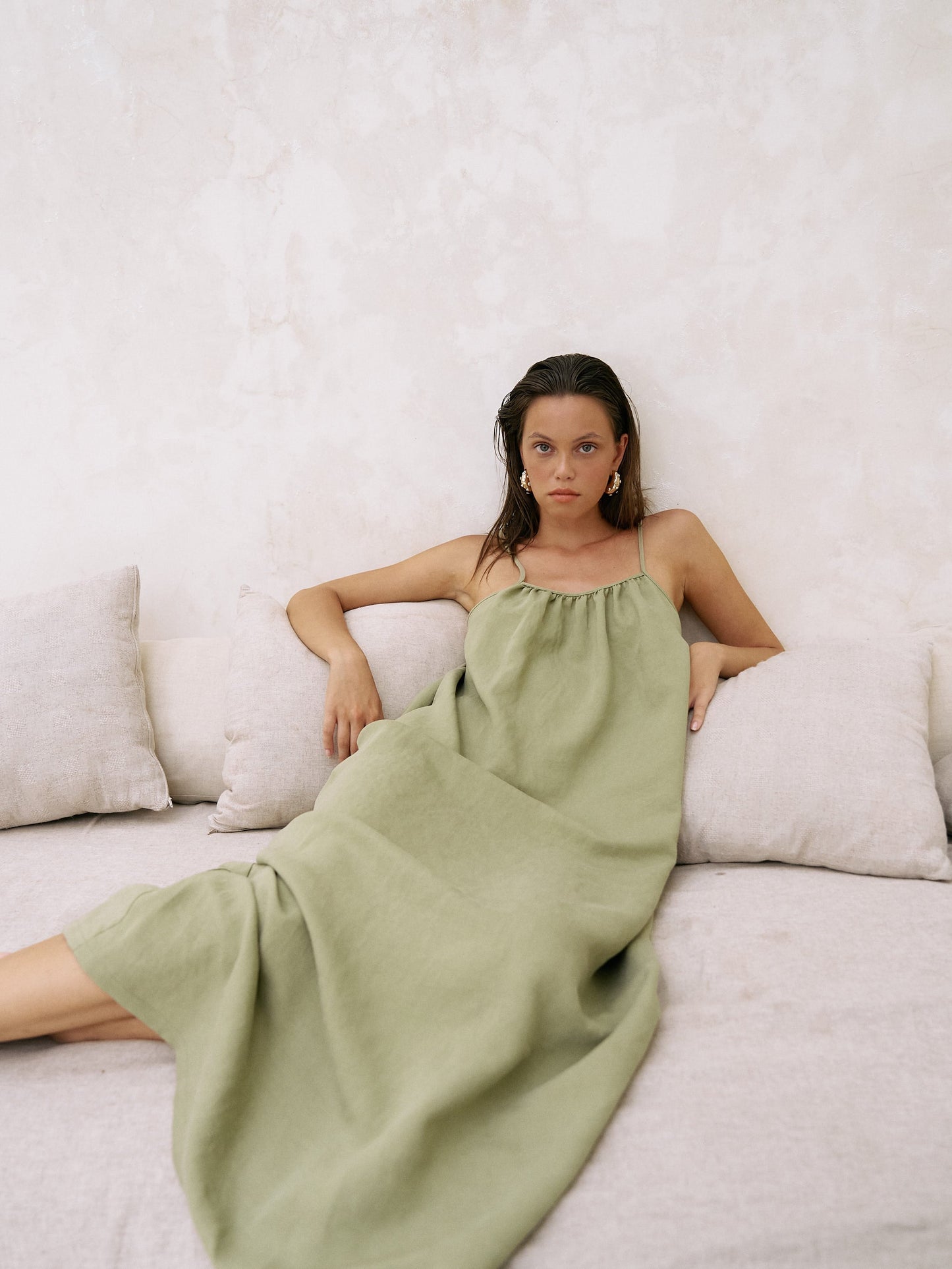 The Handloom Bliss Flow Maxi Dress Khaki Green