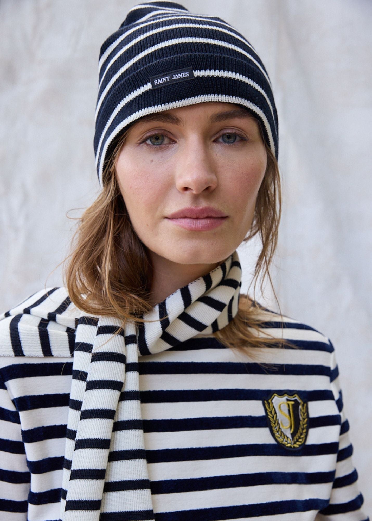 Saint James Cartier Nautical Striped Wool Blend Beanie Navy Ivory
