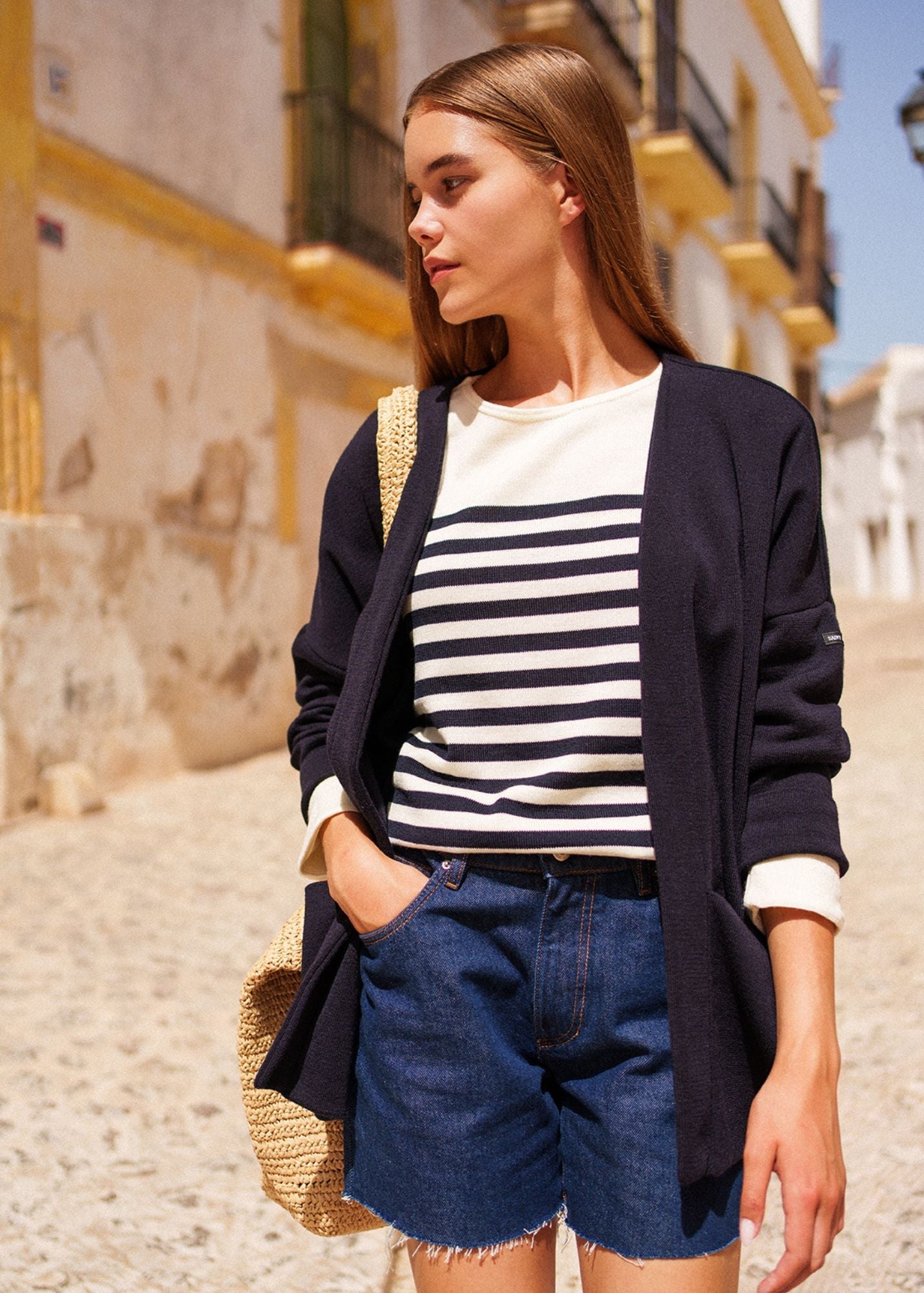 Saint James Ecrins Striped Sweater In Soft Wool For Women Ivory Navy