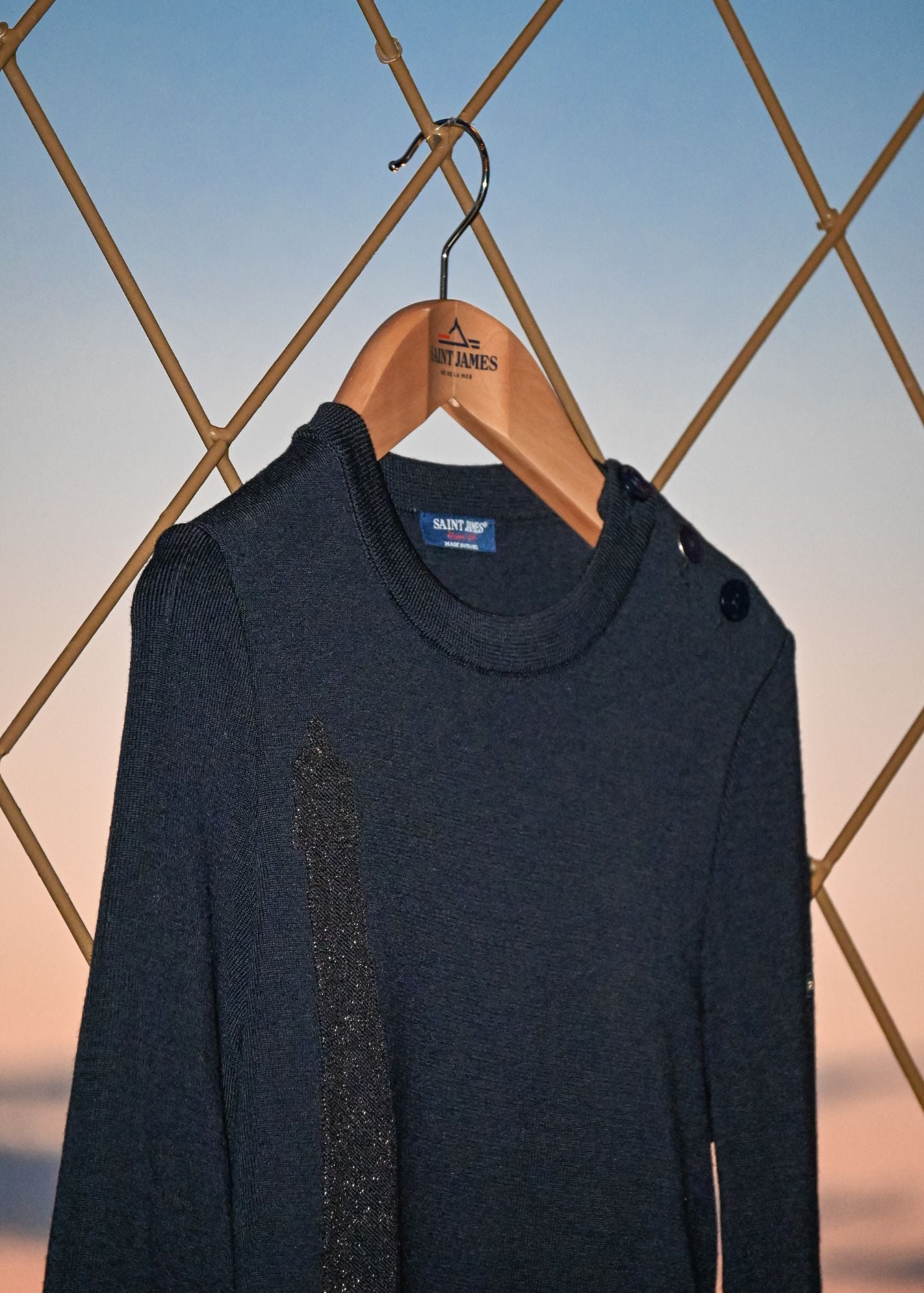 Saint James Bregancon Eiffel Breton Sweater With Lurex Eiffel Tower Motif Navy Bronze