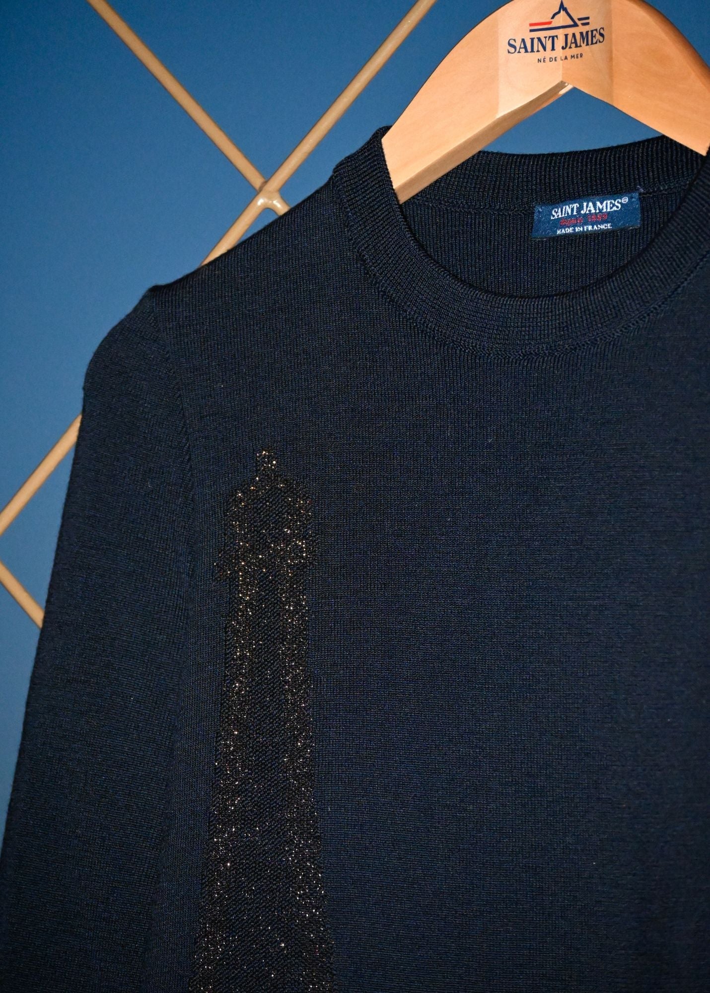 Saint James Bregancon Eiffel Breton Sweater With Lurex Eiffel Tower Motif Navy Bronze