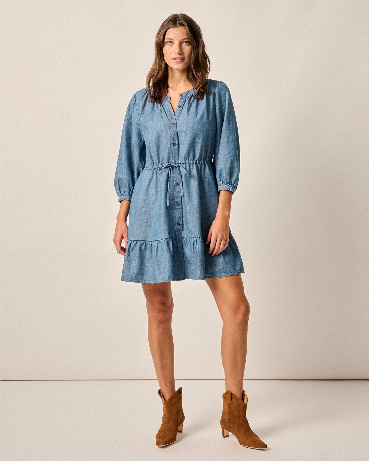 Johnnie-O Becca Tiered Chambray Mini Dress