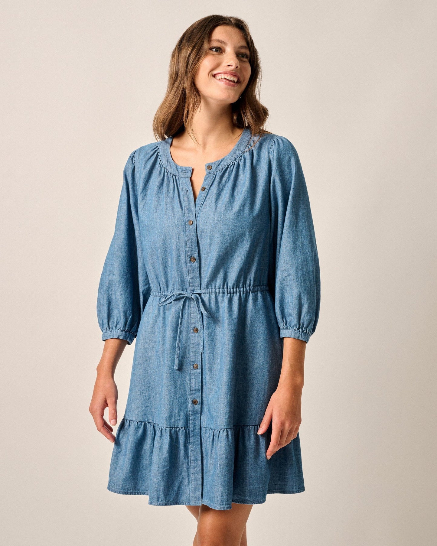 Johnnie-O Becca Tiered Chambray Mini Dress