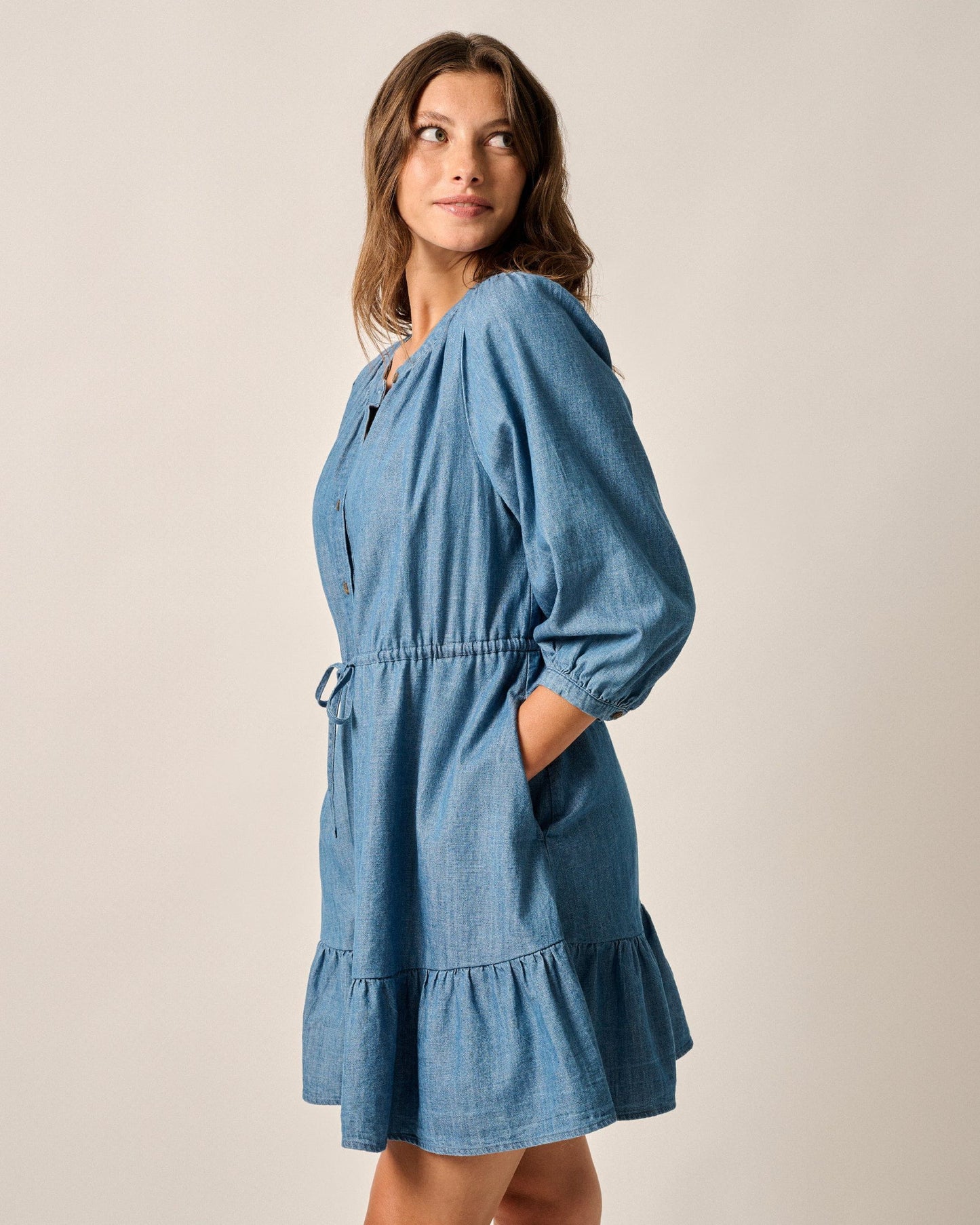 Johnnie-O Becca Tiered Chambray Mini Dress