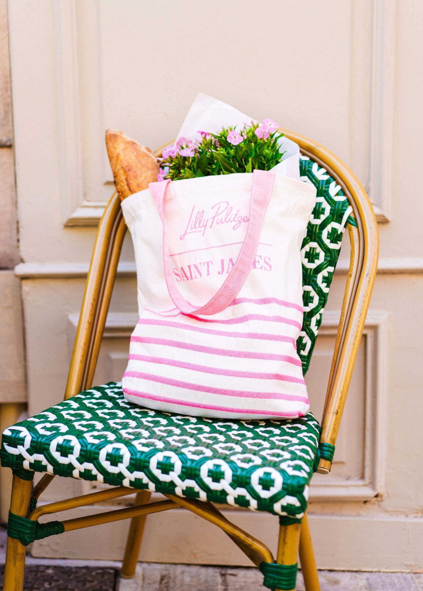 Saint James Lilly Pulitzer X Striped Tote Bag Recycled Cotton Ecru Pink