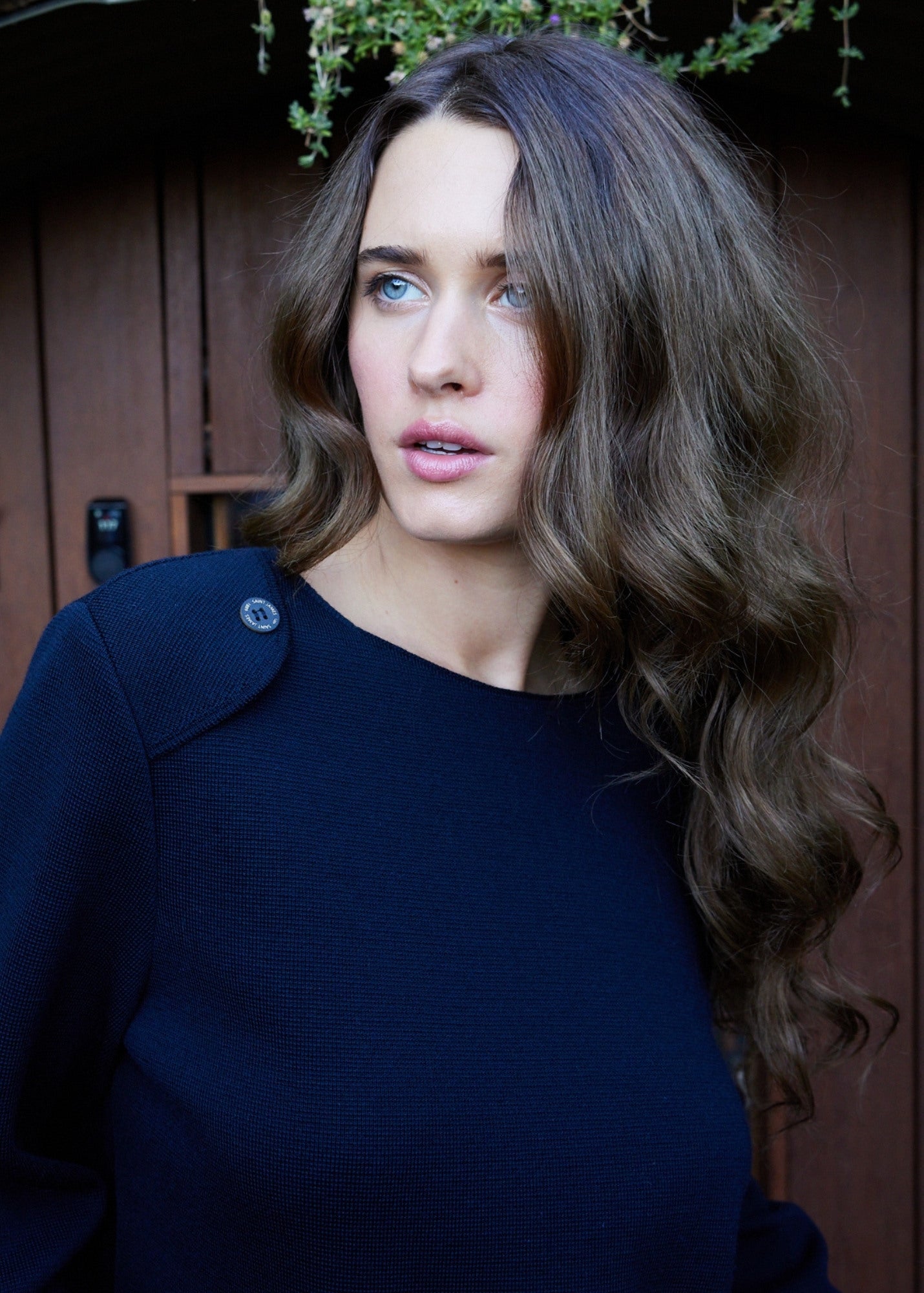 MODANE - Ponte Knit Wool Sweater with Shoulder Accents (NAVY)