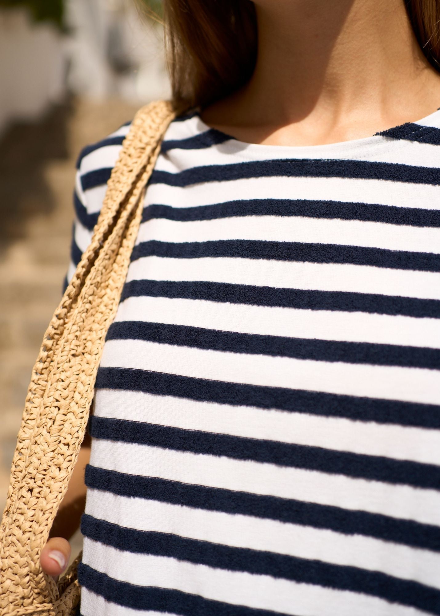Saint James Ollioules Short Sleeved Breton Tee With Bouclé Stripes And Colored Shoulder Buttons Soft Cotton Women Comfort Fit White Navy