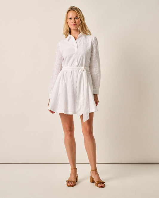Johnnie-O Jenna Embroidered Flared Shirt Dress, White