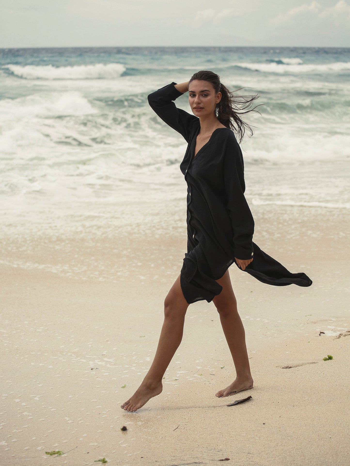 The Handloom Terra Shirt Dress Black