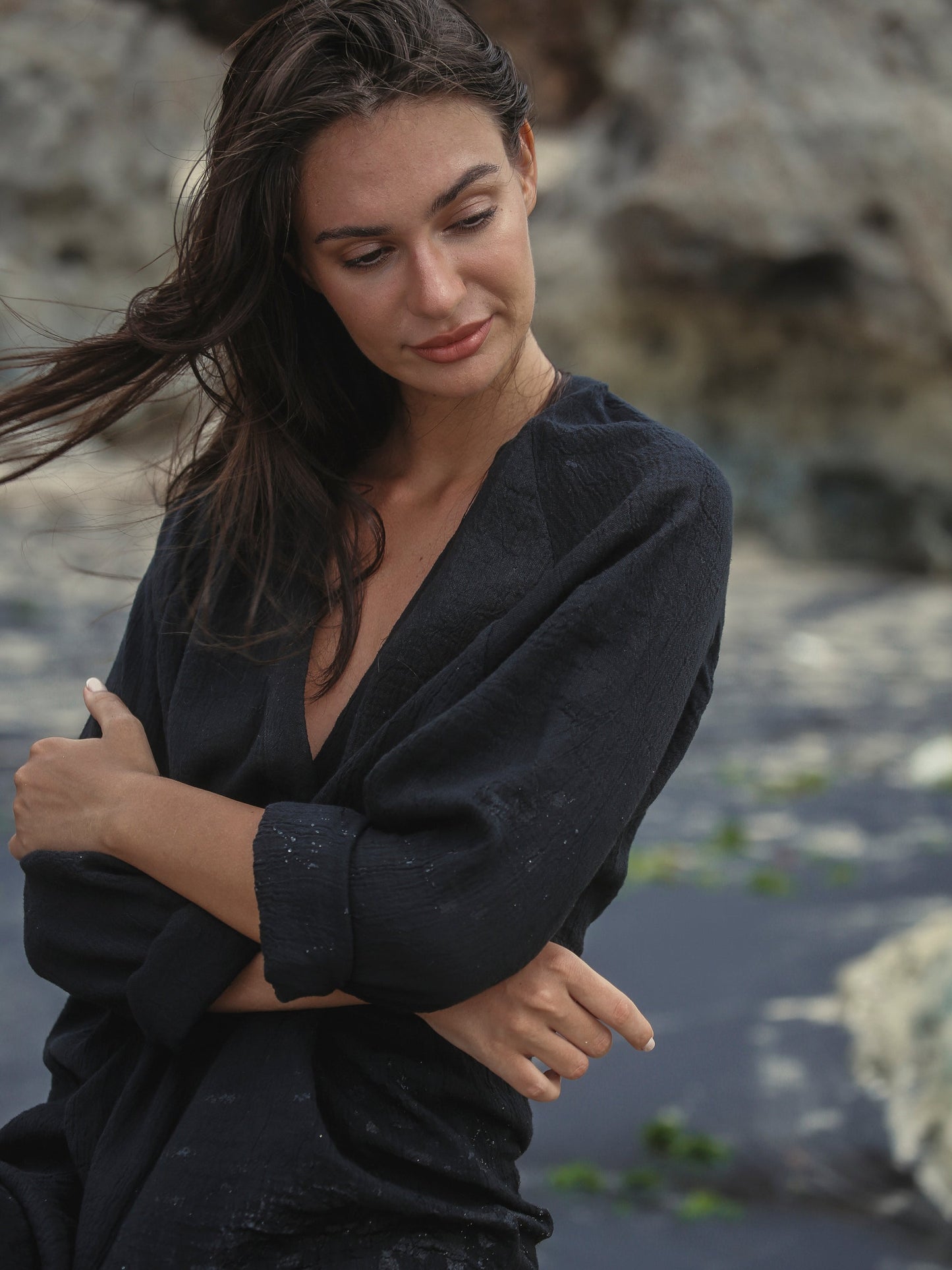 The Handloom Terra Shirt Dress Black