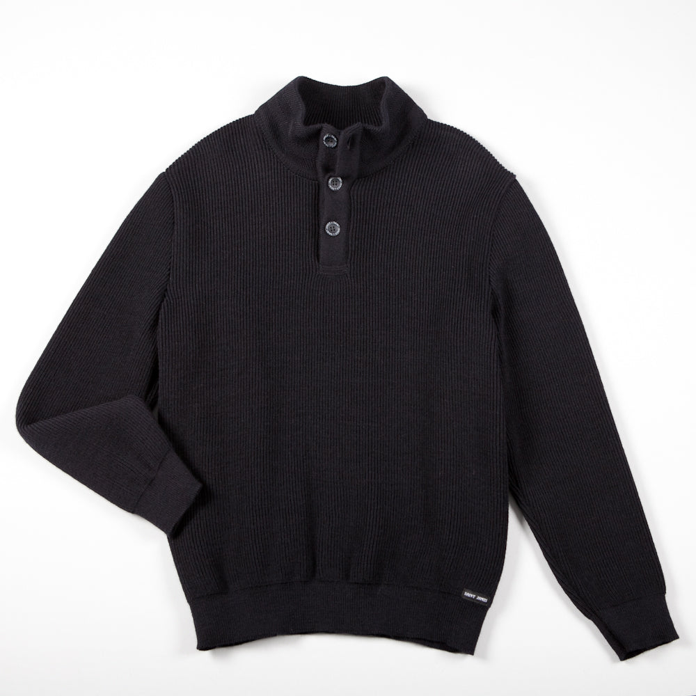 Saint James BOURBOULE - Buttoned High Collar Sweater for Men | Comfort Fit | 100% Wool (NAVY)