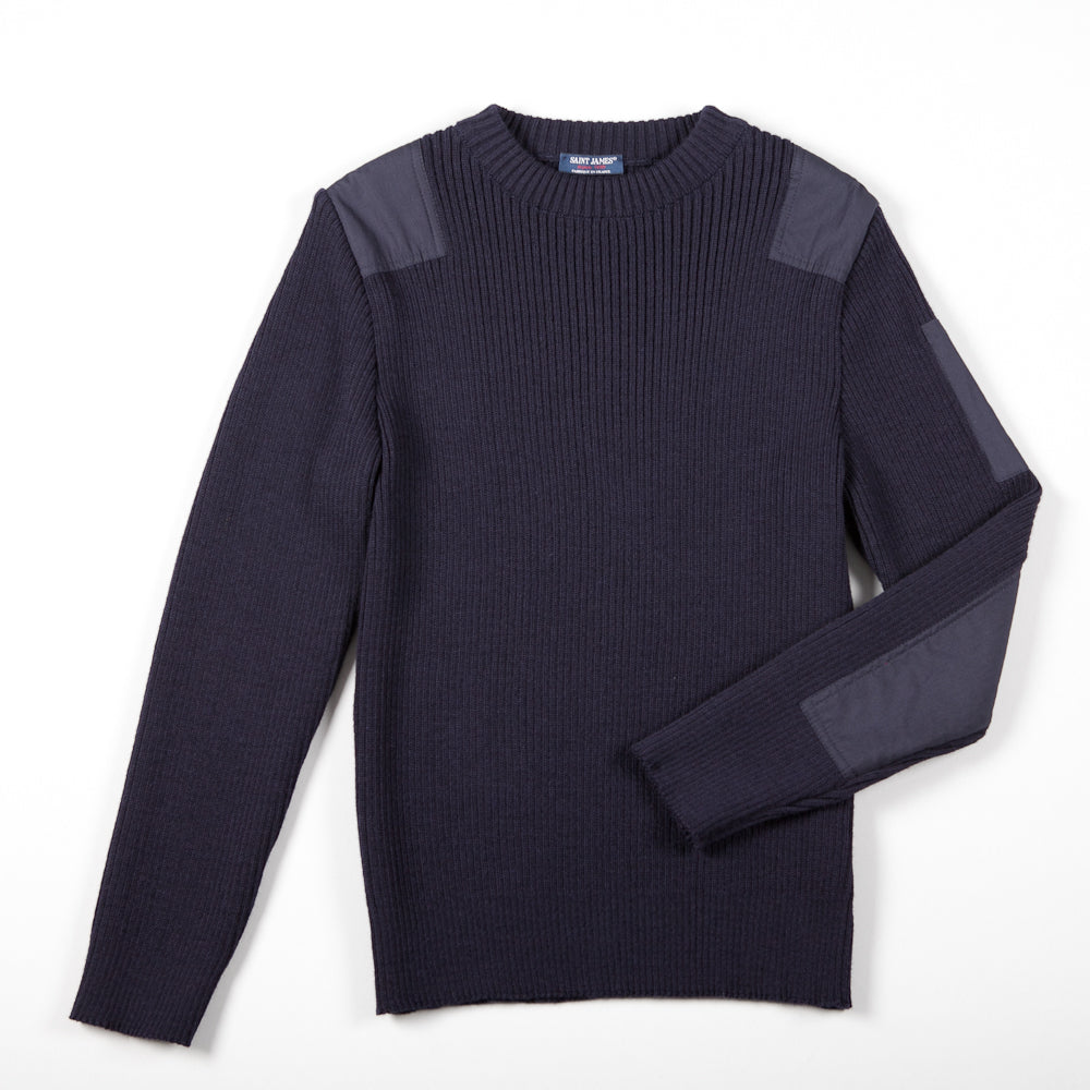 Saint James CONDOR II - Breton Sweater with Canvas Shoulder and Elbow Patches for Men | 100% Wool (NAVY)