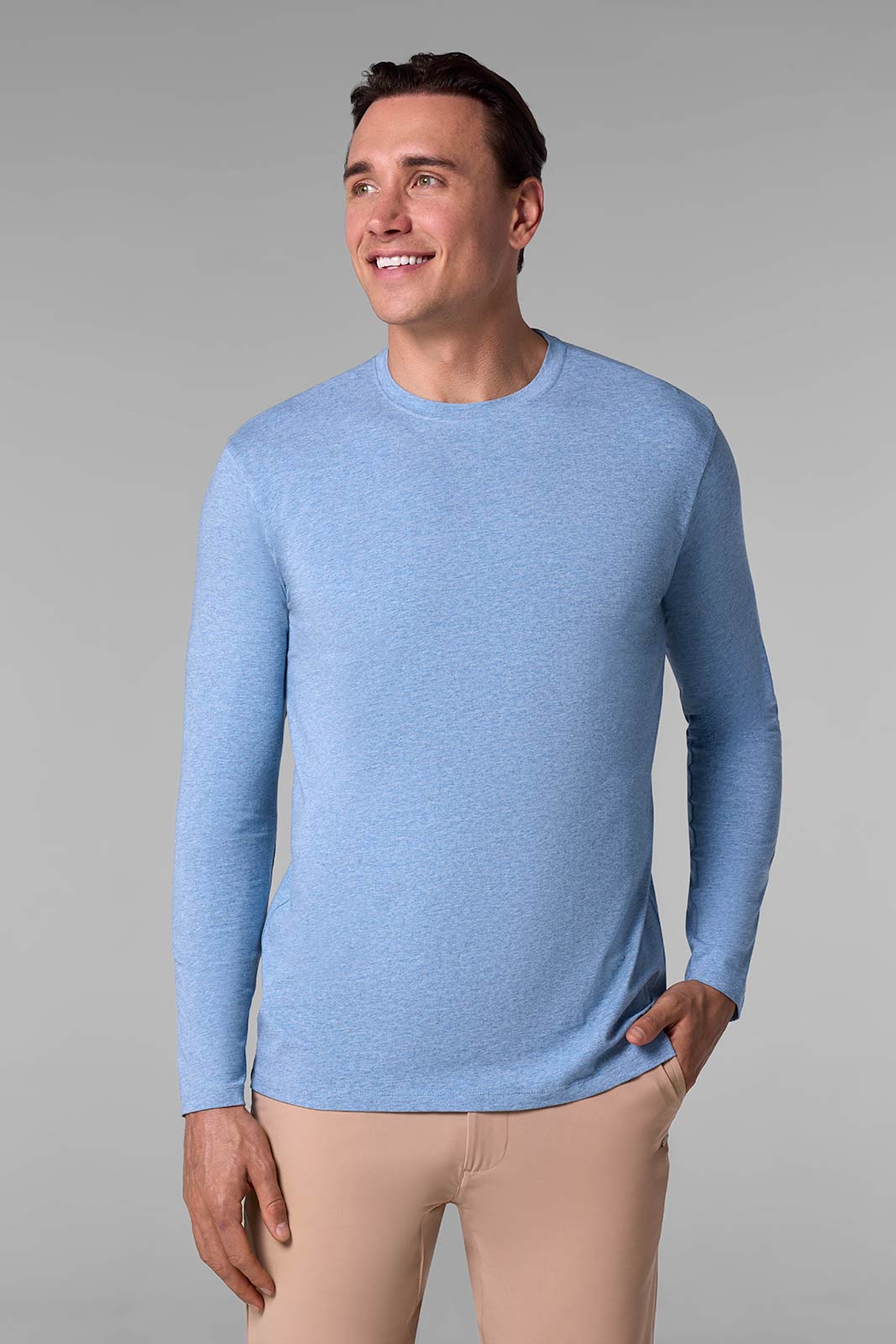 Morada | Men's Everyday Long Sleeve T-Shirt | Light Blue Heather