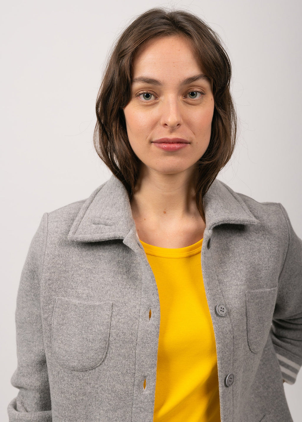 Saint James NASHVILLE - Short Buttoned Jacket with Patch Pockets for Women (LIGHT GREY / WINTER WHITE)