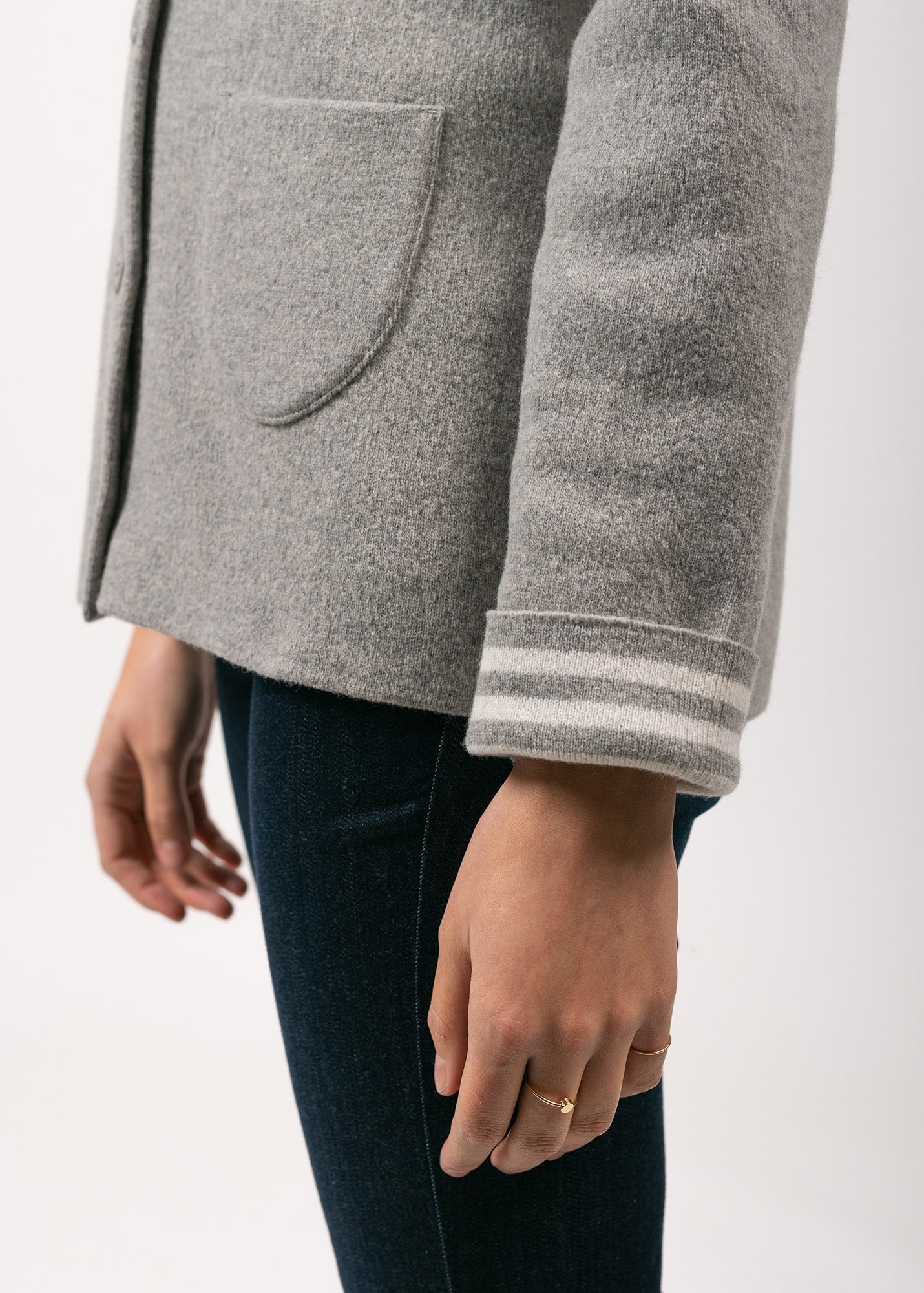 Saint James NASHVILLE - Short Buttoned Jacket with Patch Pockets for Women (LIGHT GREY / WINTER WHITE)