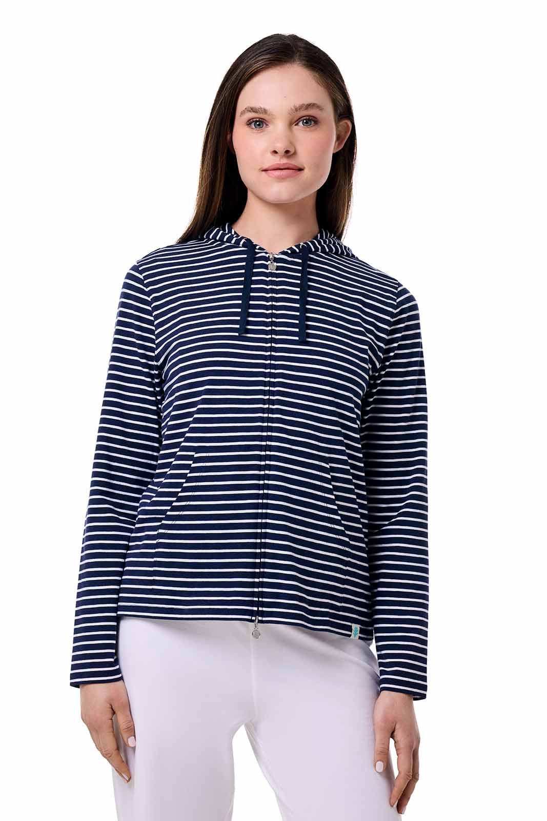 Seaside | Women's Zip-Up Hoodie | Navy/White Stripe