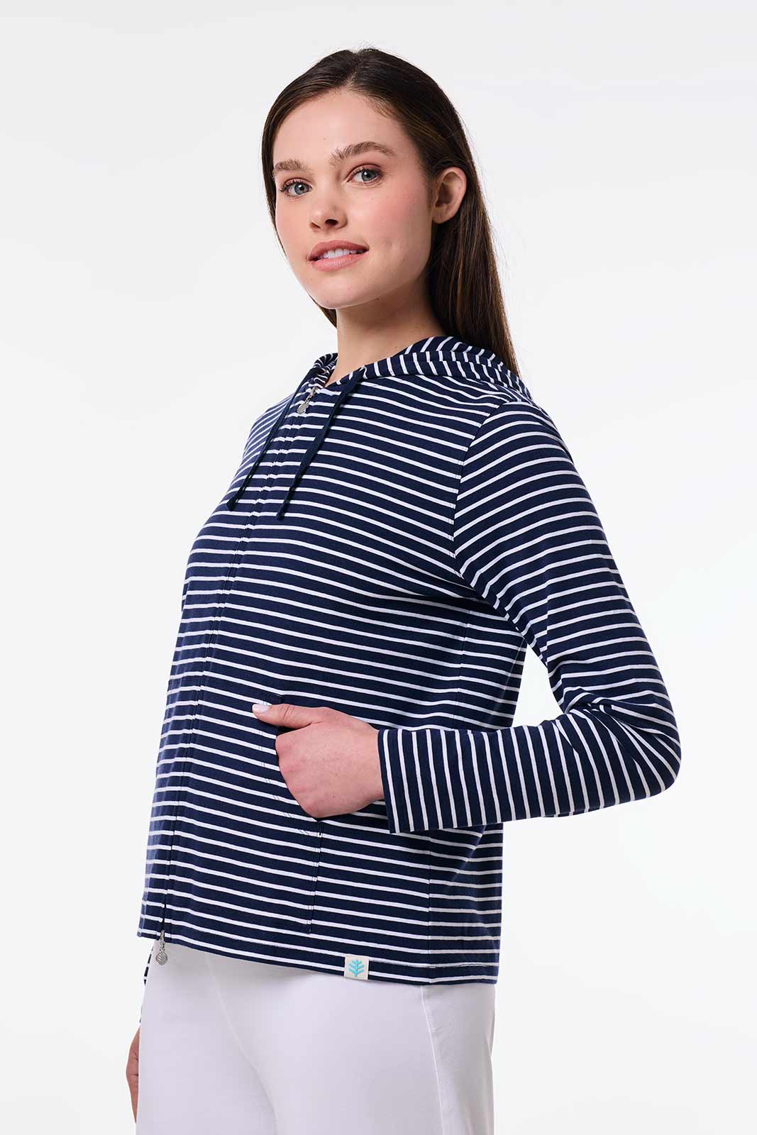 Seaside | Women's Zip-Up Hoodie | Navy/White Stripe