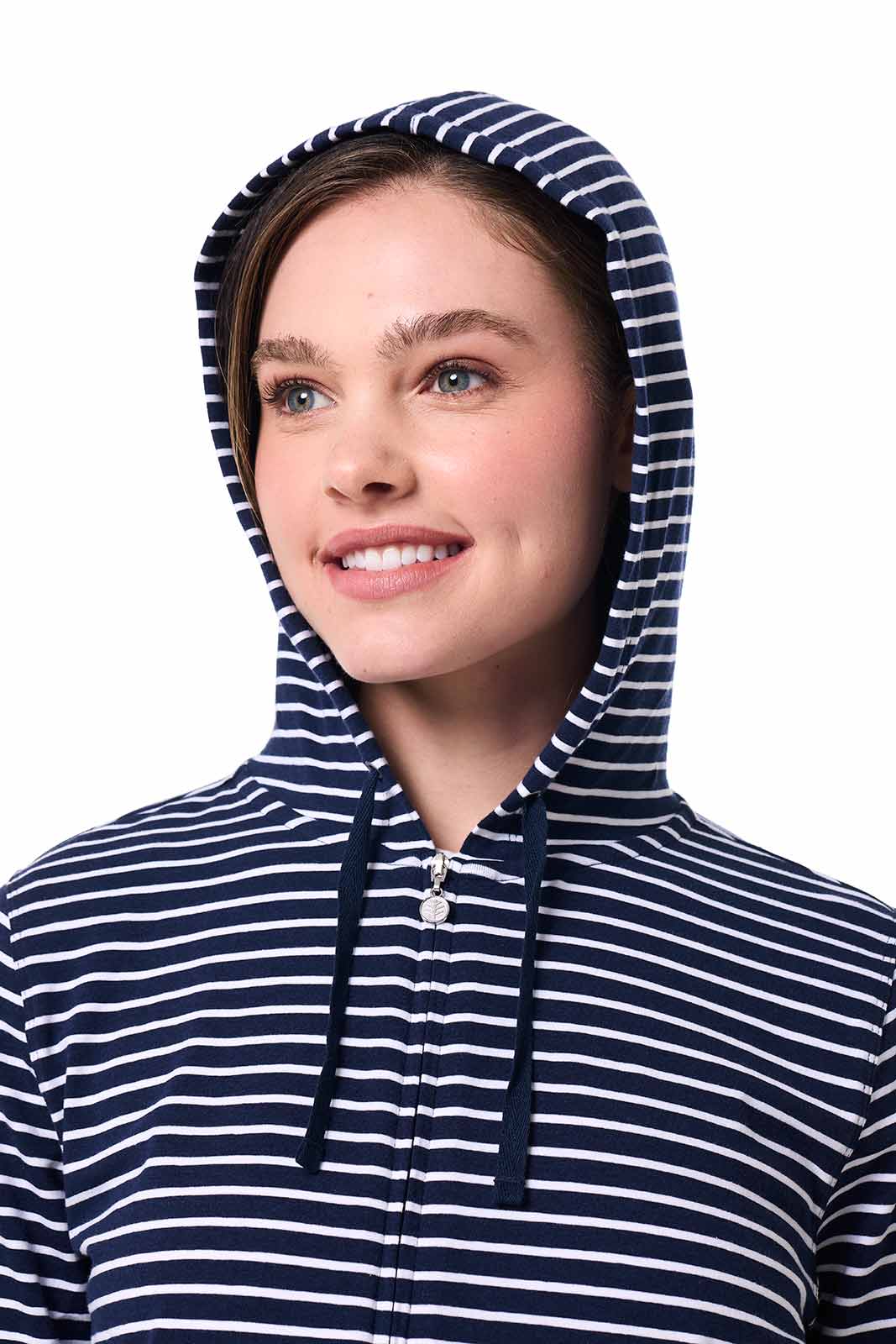 Seaside | Women's Zip-Up Hoodie | Navy/White Stripe