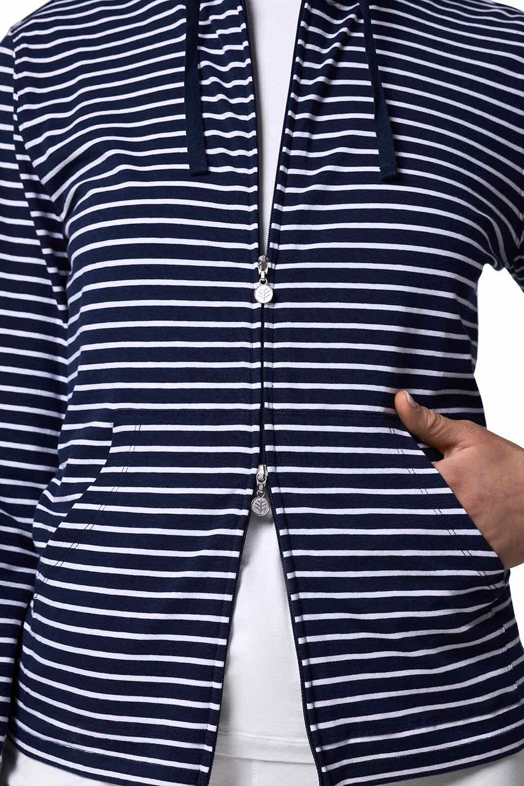 Seaside | Women's Zip-Up Hoodie | Navy/White Stripe