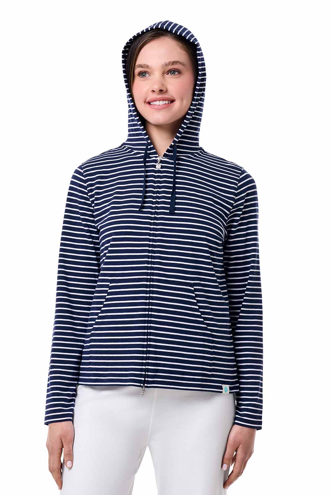 Seaside | Women's Zip-Up Hoodie | Navy/White Stripe