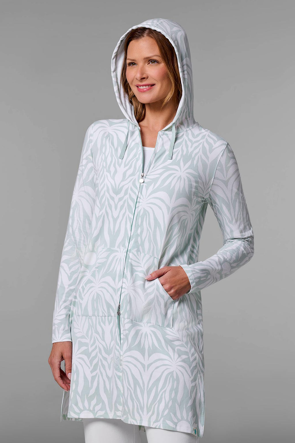 Coolibar Women's Cabana Long Zip Up Hoodie Sun Protective Outdoor Comfort With Two Way Zipper
