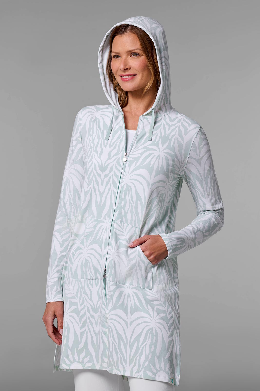 Coolibar Women's Cabana Long Zip Up Hoodie Sun Protective Outdoor Comfort With Two Way Zipper