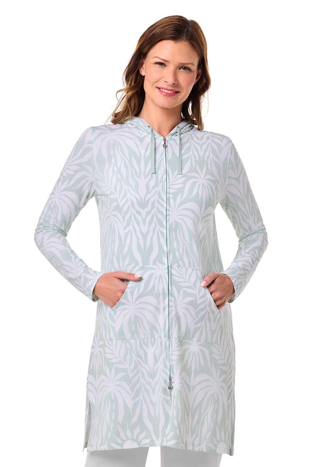 Coolibar Women's Cabana Long Zip Up Hoodie Sun Protective Outdoor Comfort With Two Way Zipper