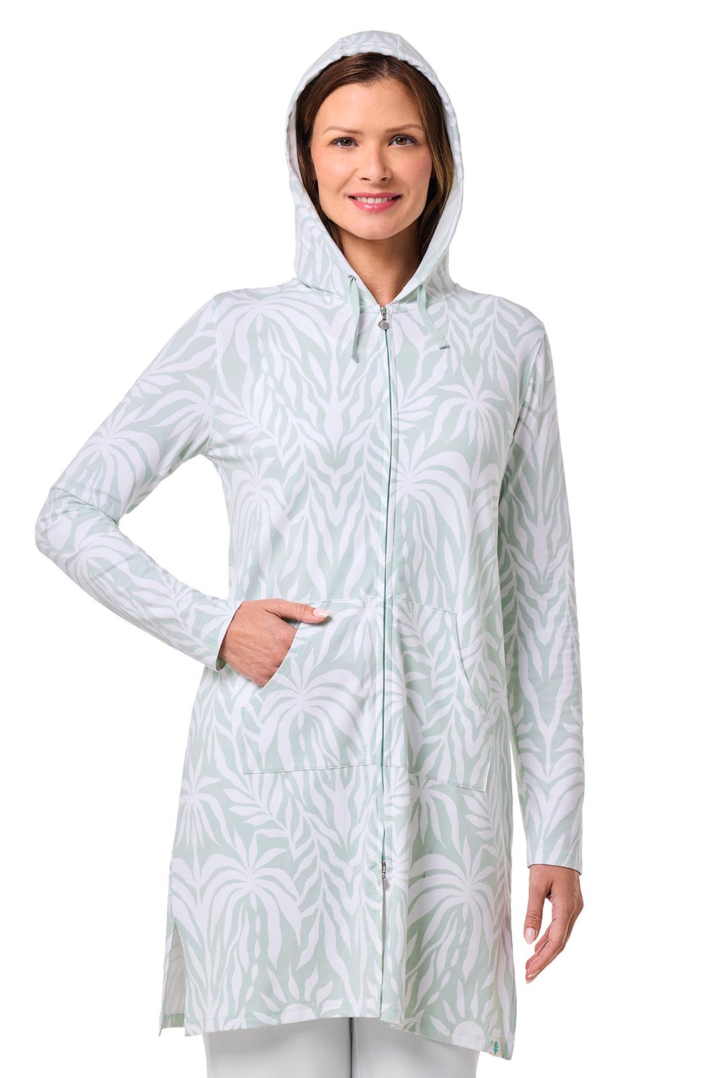 Coolibar Women's Cabana Long Zip Up Hoodie Sun Protective Outdoor Comfort With Two Way Zipper