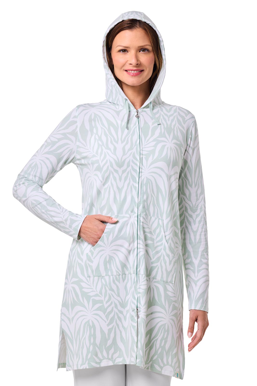 Coolibar Women's Cabana Long Zip Up Hoodie Sun Protective Outdoor Comfort With Two Way Zipper