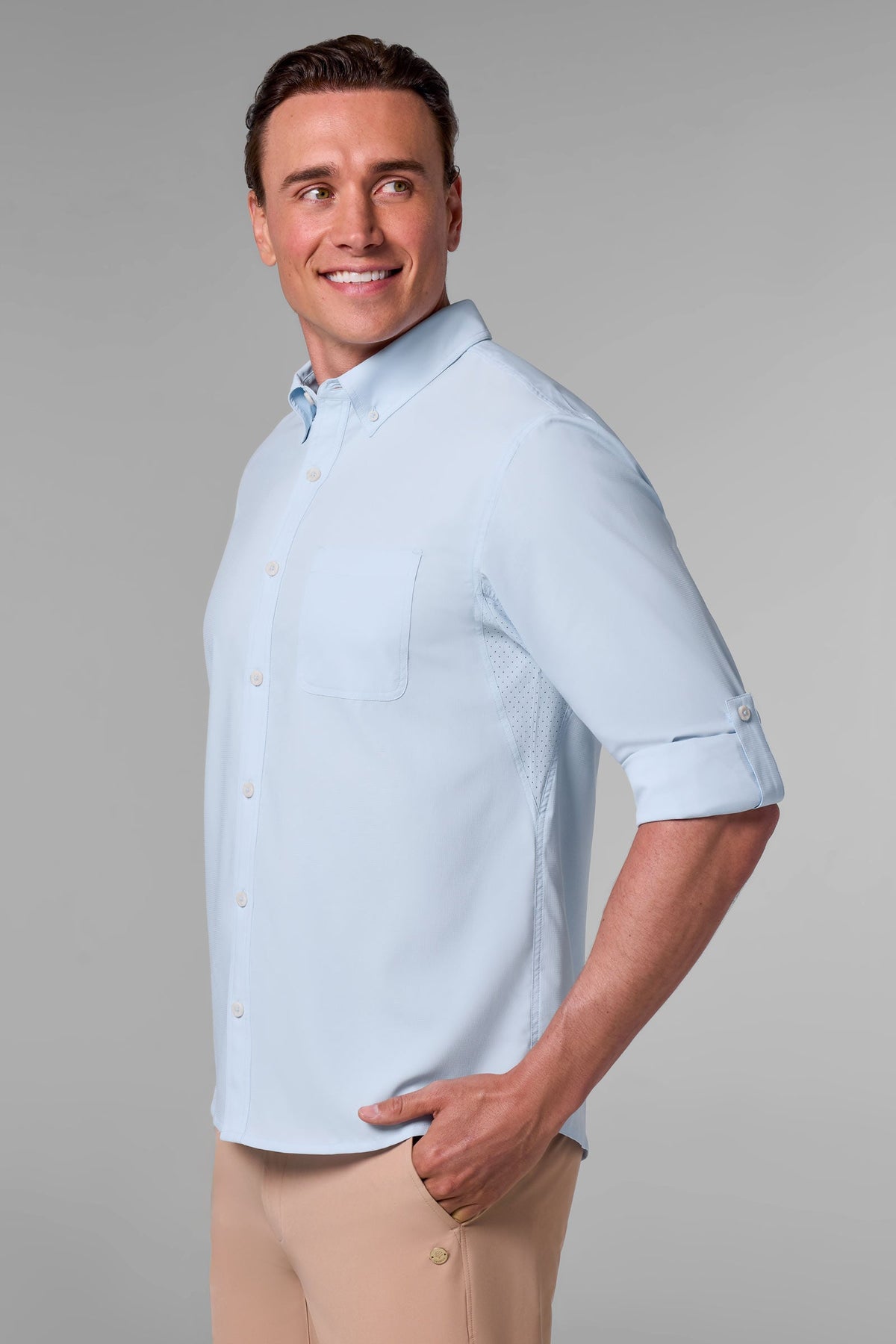 Coolibar Men's Aricia Long Sleeve Shirt, Light Blue