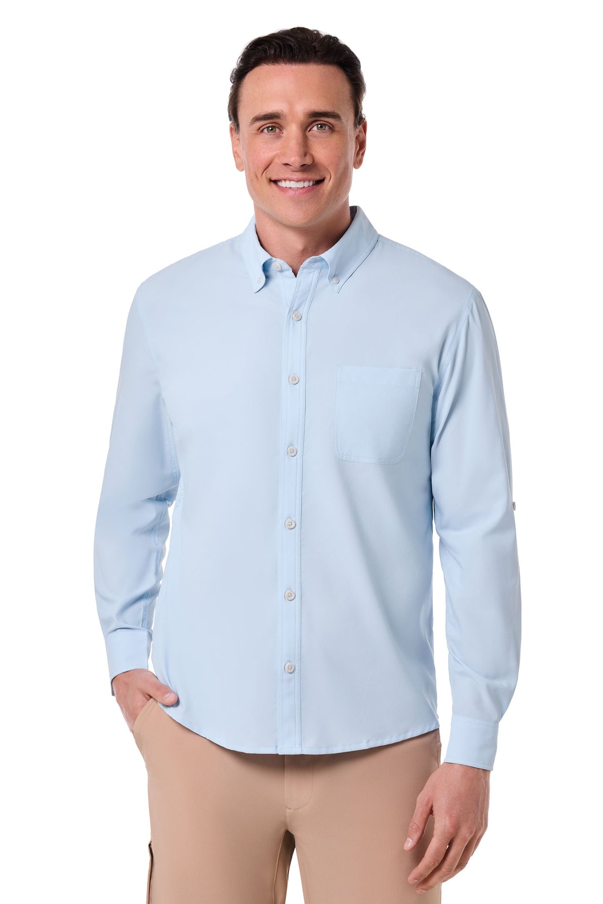 Coolibar Men's Aricia Long Sleeve Shirt, Light Blue