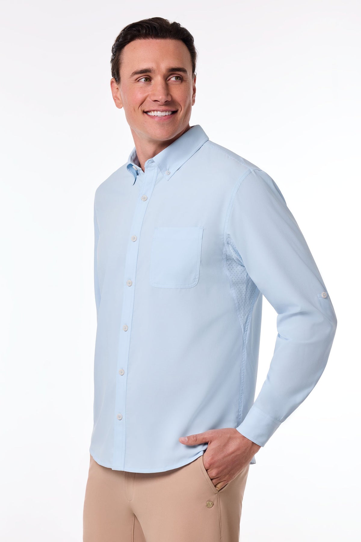 Coolibar Men's Aricia Long Sleeve Shirt, Light Blue