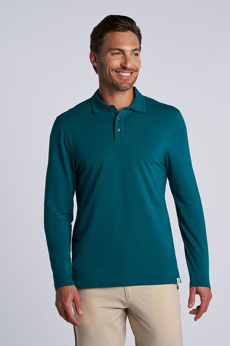 Coppitt | Men's Long Sleeve Weekend Polo | Transformative Teal
