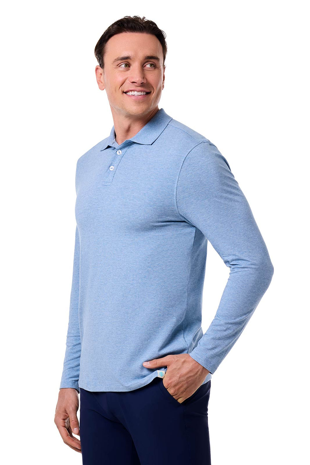 Coppitt | Men's Long Sleeve Weekend Polo | Light Blue Heather