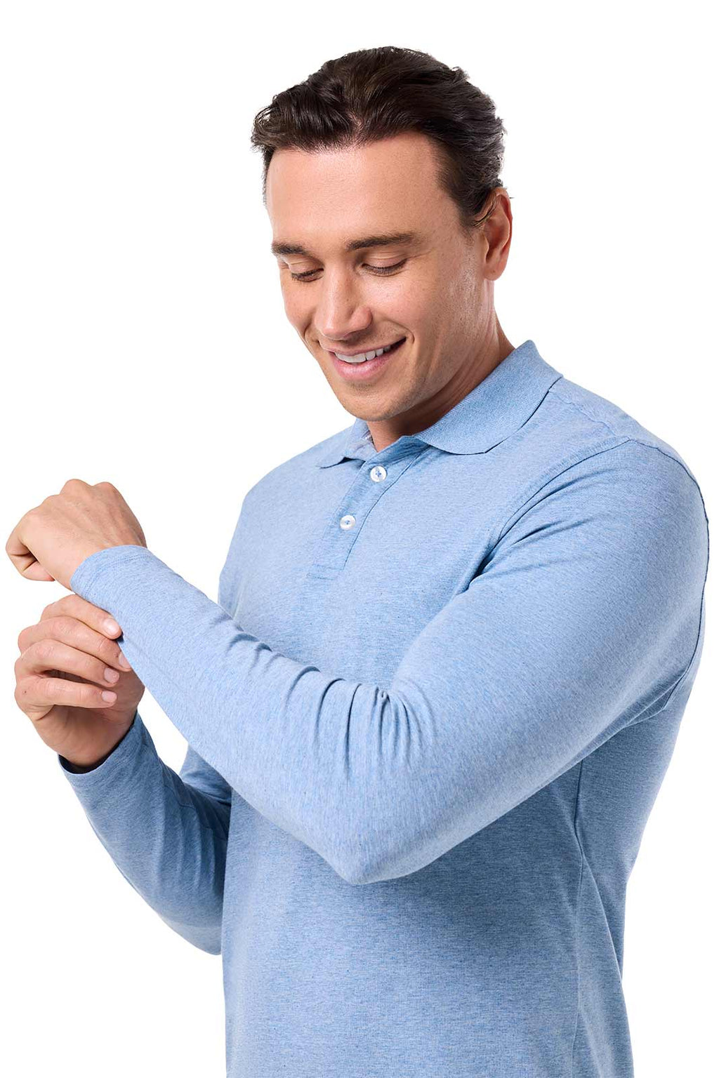 Coppitt | Men's Long Sleeve Weekend Polo | Light Blue Heather