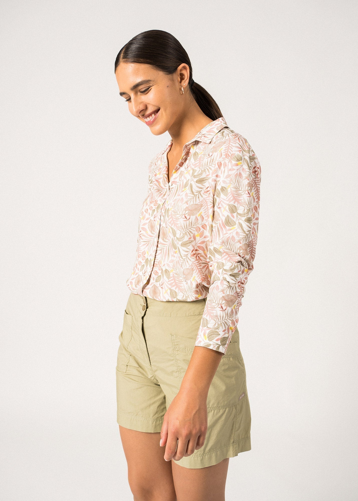 Saint James Malaury Printed Button Down Blouse Soft Almond Terracotta