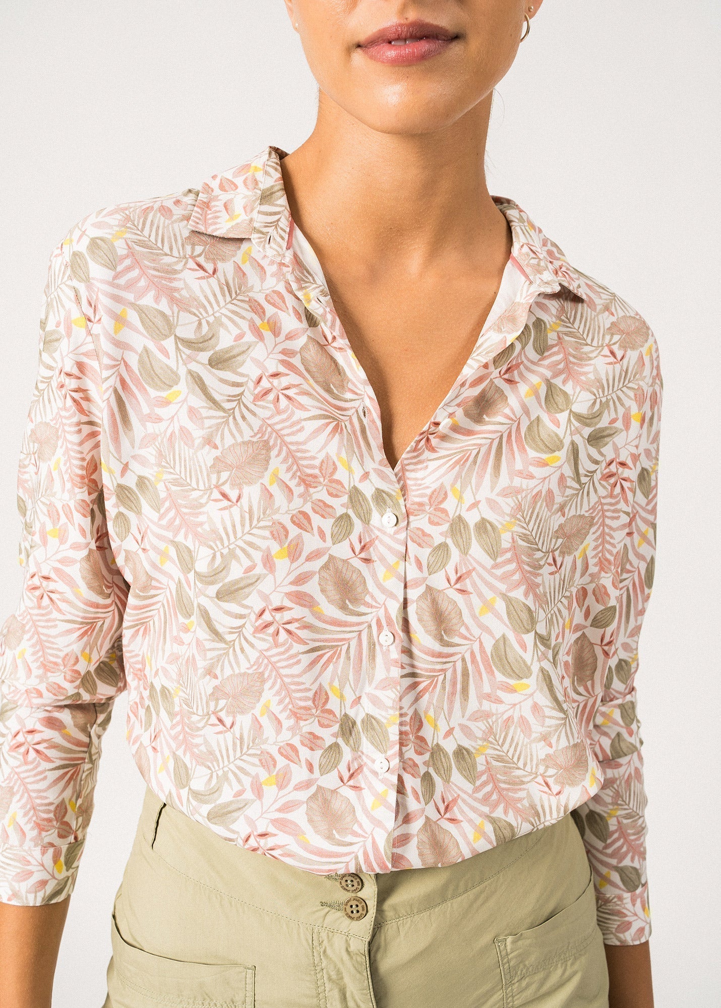 Saint James Malaury Printed Button Down Blouse Soft Almond Terracotta