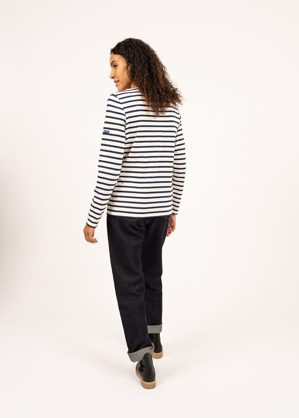 Saint James MINQUIDAME - Breton Striped Shirt with Long Sleeve | Soft Cotton | Women Fit (ECRU / NAVY)