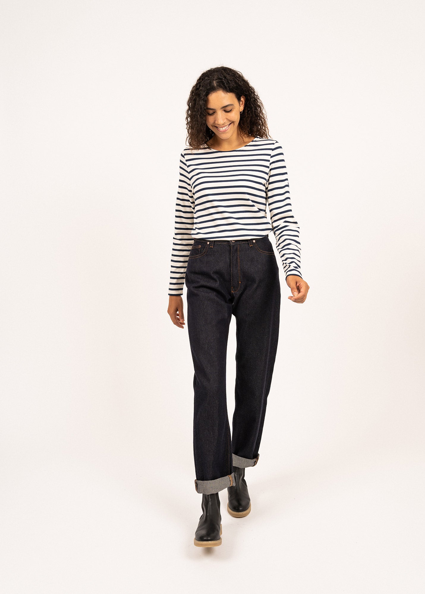 Saint James MINQUIDAME - Breton Striped Shirt with Long Sleeve | Soft Cotton | Women Fit (ECRU / NAVY)