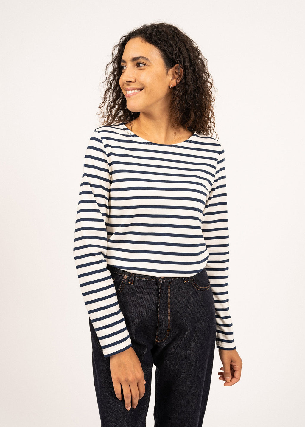 Saint James MINQUIDAME - Breton Striped Shirt with Long Sleeve | Soft Cotton | Women Fit (ECRU / NAVY)