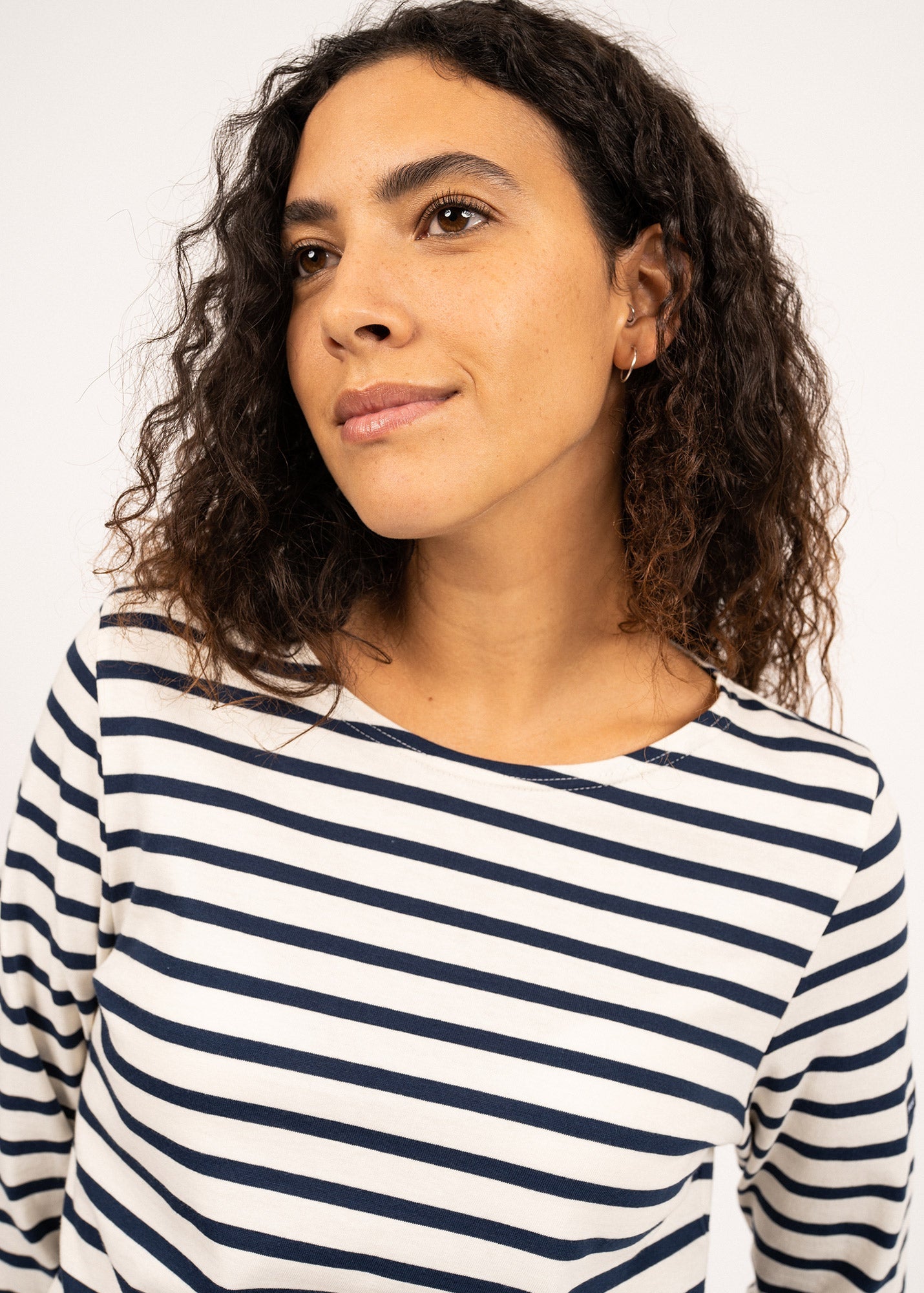 Saint James MINQUIDAME - Breton Striped Shirt with Long Sleeve | Soft Cotton | Women Fit (ECRU / NAVY)