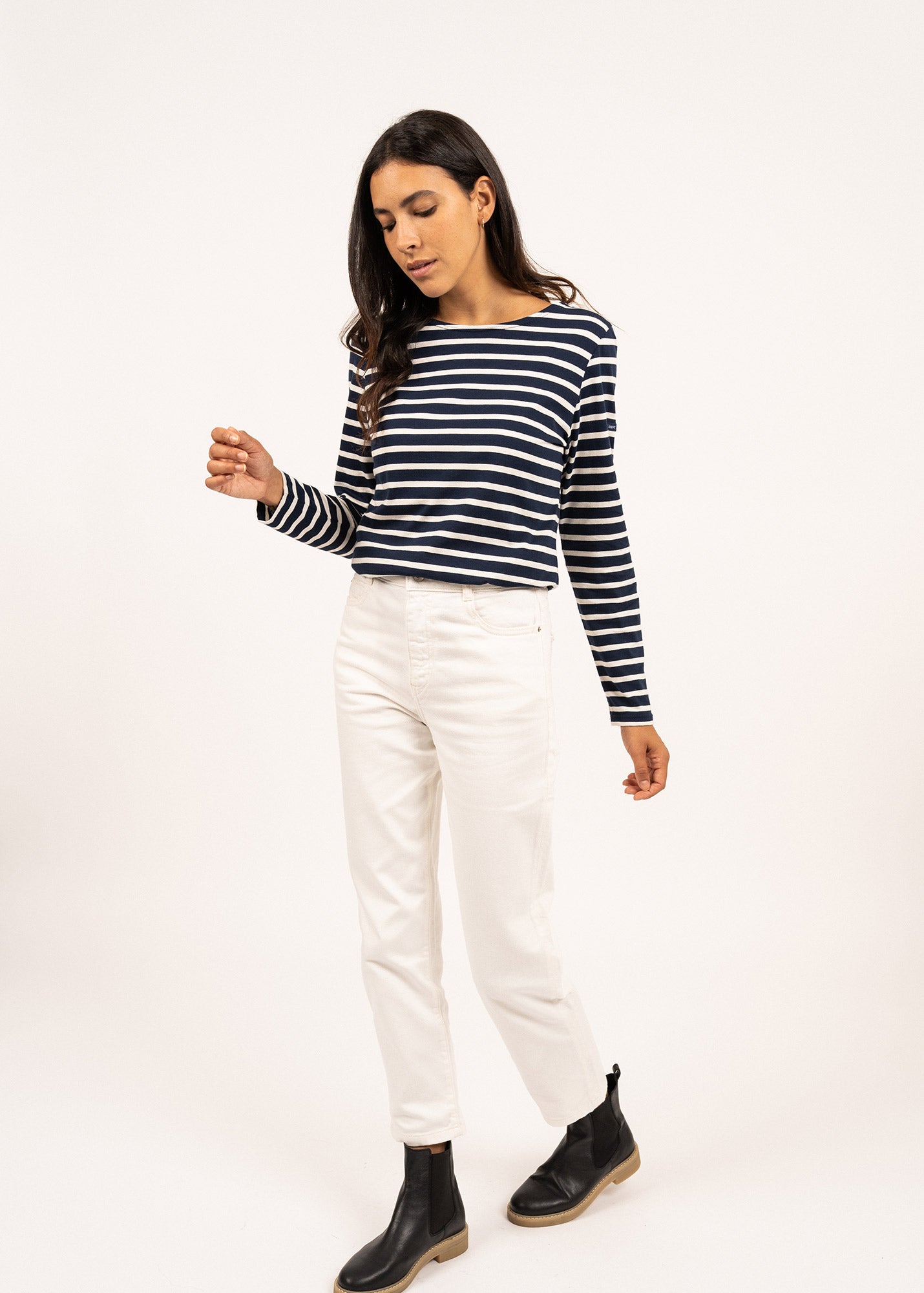 Saint James MINQUIDAME - Breton Striped Shirt with Long Sleeve | Soft Cotton | Women Fit (NAVY / ECRU)