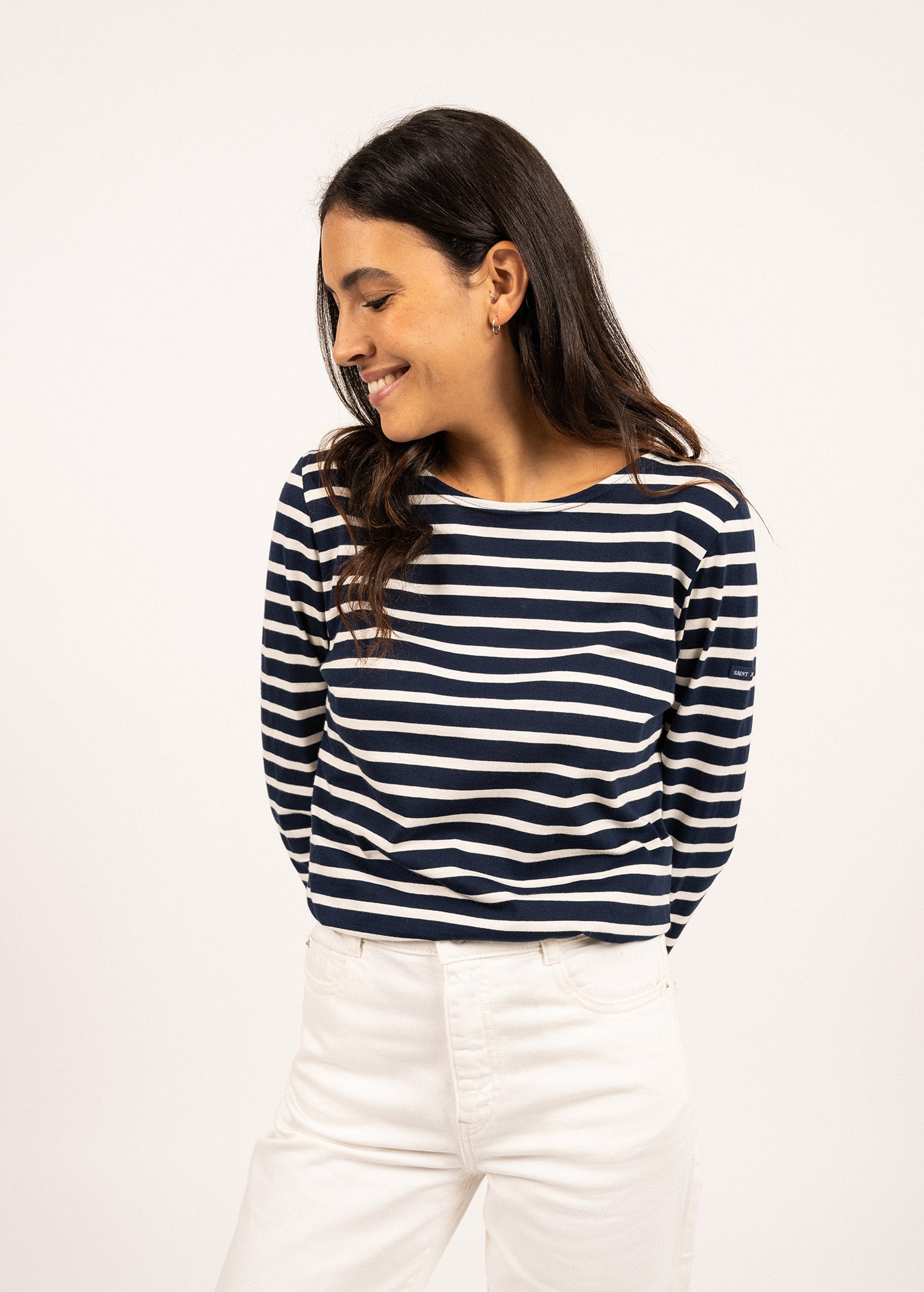 Saint James MINQUIDAME - Breton Striped Shirt with Long Sleeve | Soft Cotton | Women Fit (NAVY / ECRU)